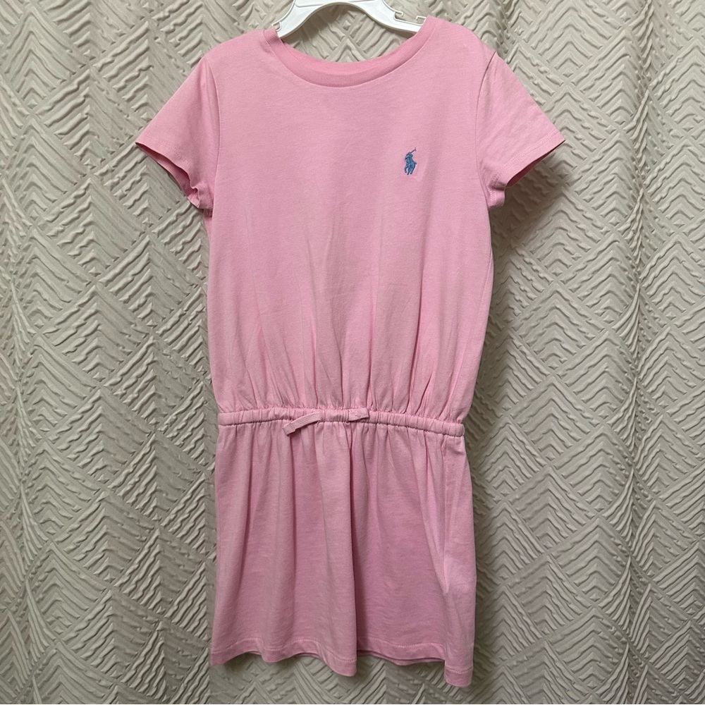Ralph Lauren Light Pink Cotton Drawstring Tee Dress with Blue Pony
